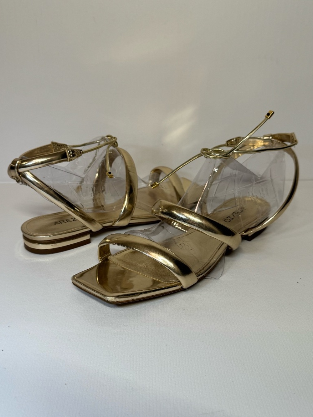 Arezzo Gold Metallic Lace Up Flat Sandals Size EU 38 Strappy Square Toe